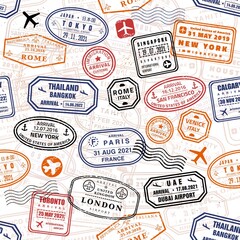 Obraz premium Passport stamps design seamless vector
