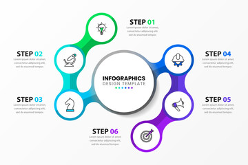 Infographic template with icons and 6 options or steps. Circle