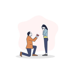 Man proposing woman simple flat vector character illustration.