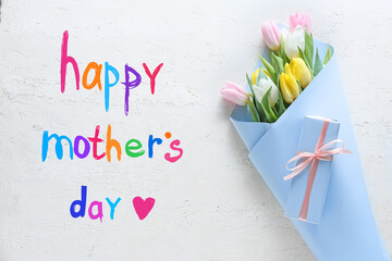 Beautiful greeting card for Mother's Day with bouquet of tulips