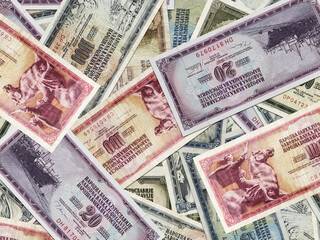 A collection of vintage yugoslavian dinar banknotes - obrazy, fototapety, plakaty