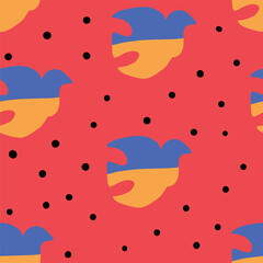 doves of peace in ukrainian flag colors with bullets on red background. Ukraine vector seamless pattern. stop war in ukraine, save ukraine, pray for ukraine. war peace pattern