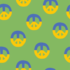 Ukraine peace symbols. Stay with ukraine vector seamless pattern. green background. ukrainian pattern, war in ukraine