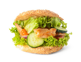 Fresh doner kebab in bun on white background