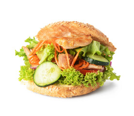 Fresh doner kebab in bun on white background