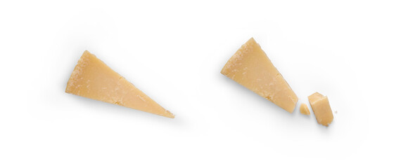 A block of fresh parmesan hard cheese isolated against a white background.