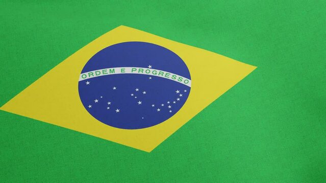 National flag of Brazil waving original size 3D Render, Brazil flag textile or Bandeira do Brasil, Federative Republic of Brazil, national motto Order and Progress