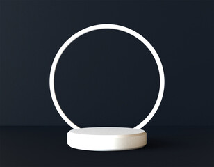 3d background of minimalist white and blue navy interior scene with pedestal. stage to show cosmetic products 3d renderings