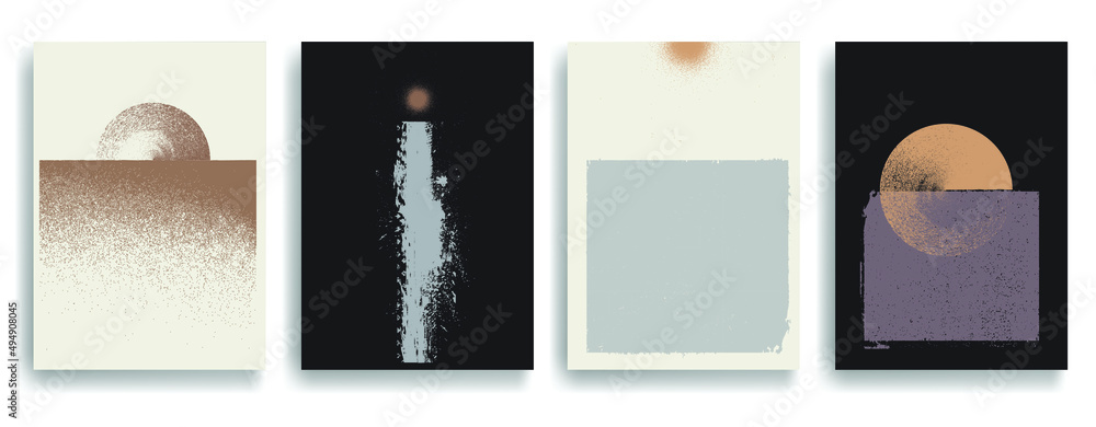 Poster modern layout with minimalist design elements . grunge textured shapes in boho style . wall art , ho