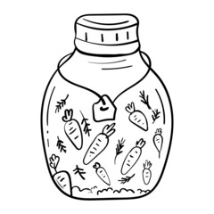 Jar of carrots isolated object. Vector sketch illustration