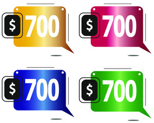 $700 dollars price. Yellow, red, blue and green coin labels.
vector for sales and purchase