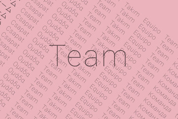 Word Team in languages of world. Logo Team on Very pale purple color