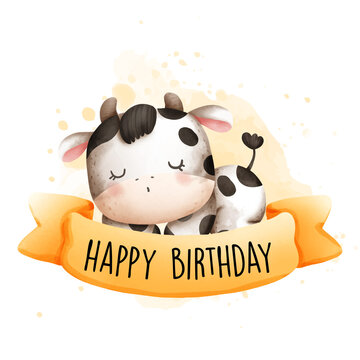 Baby Cow Birthday, Vector Illustration