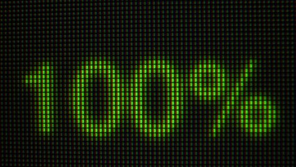 Pixelated green loading indicator with percentage.