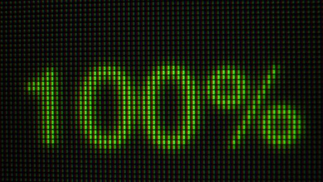 Pixelated green loading indicator with percentage.