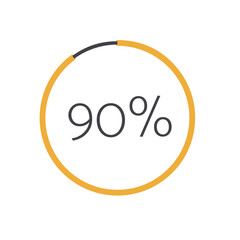 90 percent chart. Vector percentage infographic element. Yellow isolated icon. Sign for download, growth, progress, business, finance, design