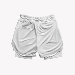 Mockup of male white loose shorts with compression line, pocket, isolated on background, back view.