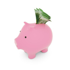 Guyanese dollars inside pink Piggy Bank, money in piggy bank, savings concept, 3d rendering