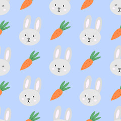 Easter bunny, willow, Easter eggs cute seamless pattern. Happy Easter bacground. Vector illustration for the design of fabric, gift paper, children s clothing, textiles, cards