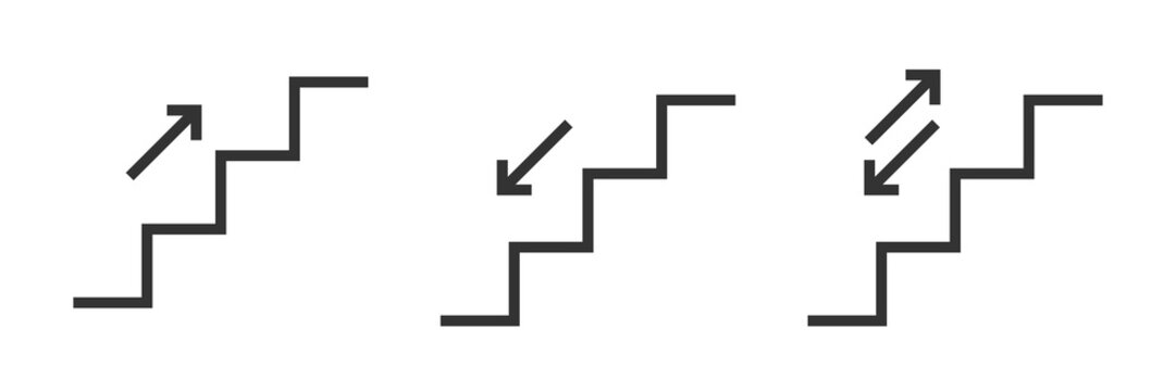 Stairs up, stairs down icon. Stairway direction infomation symbol. Sign navigation staircase vector.