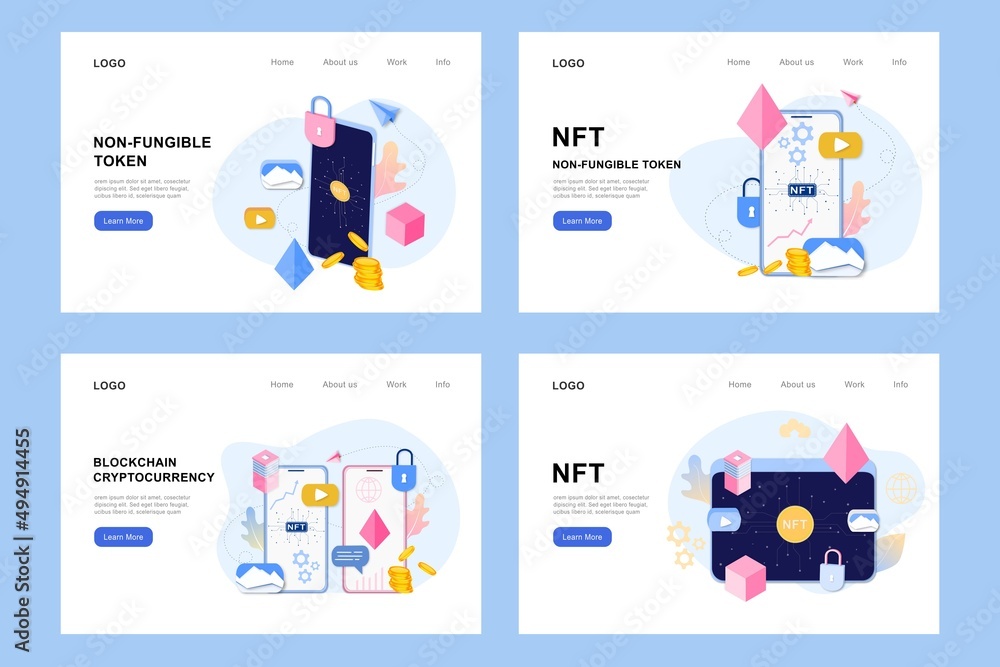 Poster nft non fungible token infographic with lines and dots network. pay for unique collectible video, ga