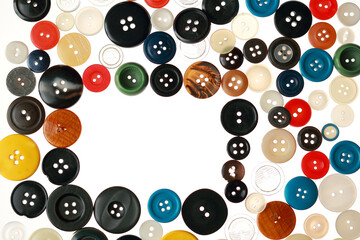 Multicolored different size buttons for clothes.