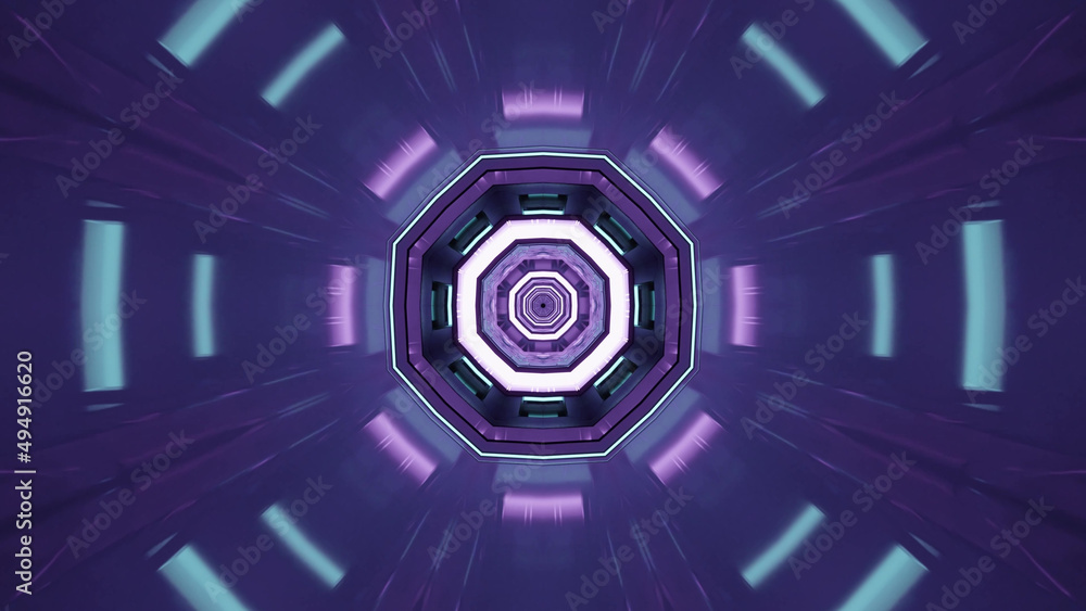 Wall mural 3d illustration of an octagon shaped kaleid pattern in the shades of blue and purple