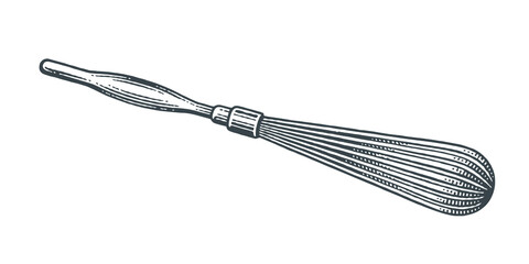 Whisk for whipping mousse, eggs and cream. Hand drawn engraving style vector illustration.