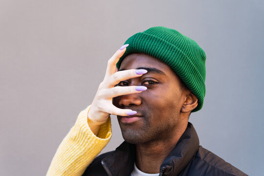 Content black man with female hand on face