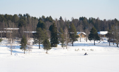 A Finnish Landscape with a Snowmobile