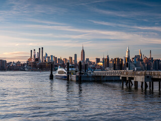 Sunset Over East River Midtown Manhattan Skyline and North 5th Street Pier at Brooklyn