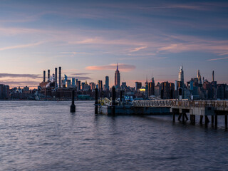 Sunset Over East River Midtown Manhattan Skyline and North 5th Street Pier at Brooklyn