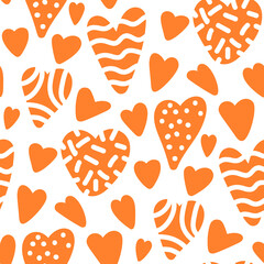 Seamless pattern with hearts in doodle style.