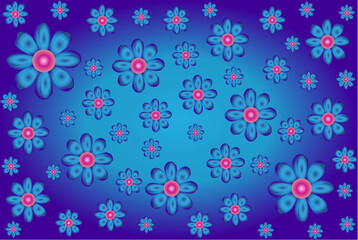 Vector background with beautiful blooming blue flowers, color gradient