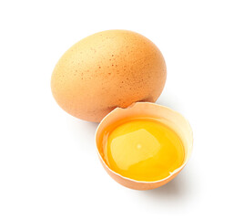 Natural chicken eggs on white background