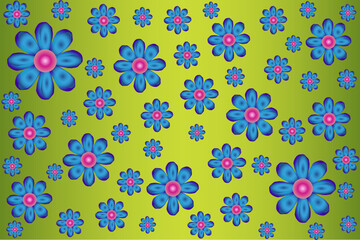 Vector background with beautiful blooming blue flowers, color gradient