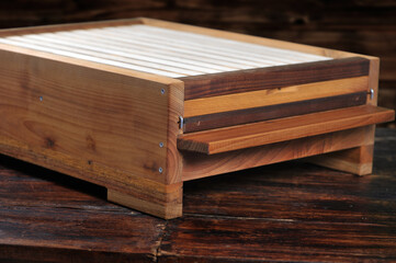 wooden bee hive. Manufacturing, detail