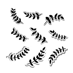 Black Nine Leaves on white silhouette and gray shadow. Vector illustration about nature.