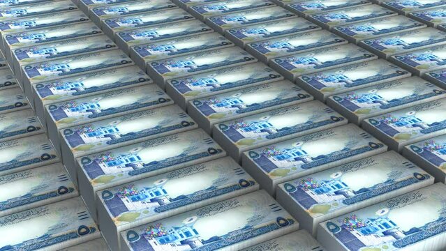 3D Animation of Bahrain 5 Dinar Banknotes Money Stack Seamless Loop