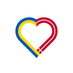 friendship concept. heart ribbon icon with ukraine and denmark flags. vector illustration isolated on white background