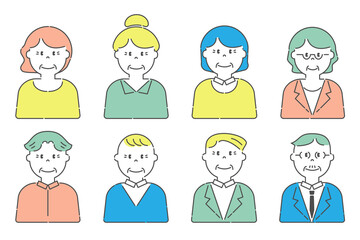 いろいろな人物　高齢者　男性　女性　カラフル