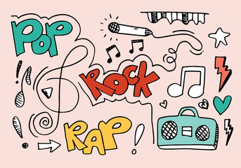 Music Background Hand drawn music set illustration. illustrations of music images, design concept.