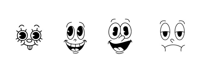 old cartoon mascot character elements. different clipart, faces, limbs. character creator for vintage retro logos and branding. isolated vector illustrations
