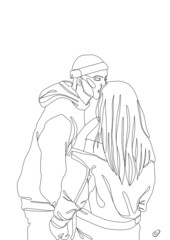 sketch of a loving couple in lines