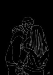sketch of a loving couple in lines
