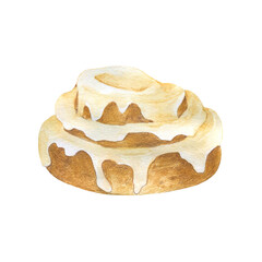 Watercolor drawing, fresh bun, on white background,