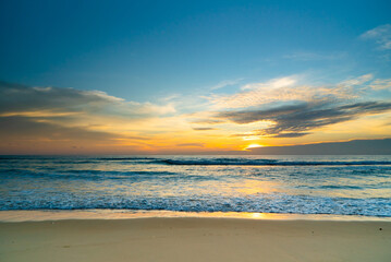 Beautiful Sunset tropical beach sea in Phuket Thailand.