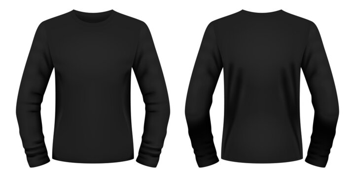 Blank black long sleeve t-shirt template. Front and back views. Vector illustration.