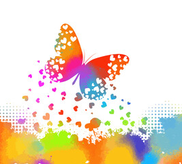 Fototapeta na wymiar Multicolored butterfly with hearts. Happy Valentine's Day . Vector illustration
