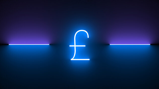 Illustration of a neon sterling sign isolated on a black background - Powered by Adobe